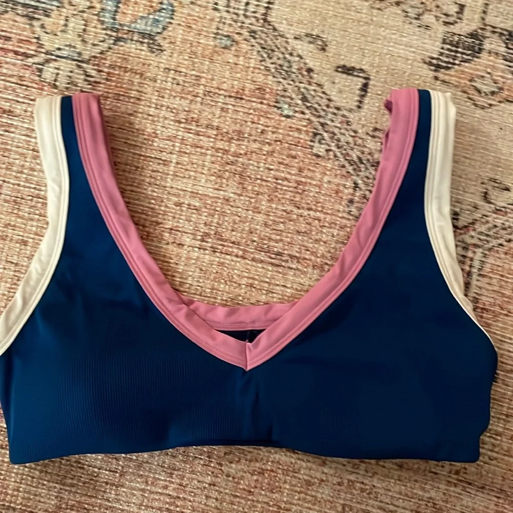 l*space Ribbed Lala Pullover Bikini Top Colorblock‎ Indigo White Rosebud XL